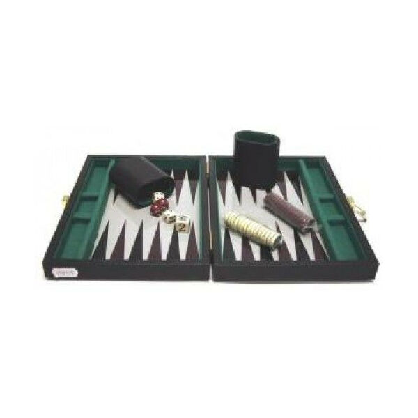 Backgammon, 23x17 cm fekete műbőr - 604066 - Egyszerbolt Társasjáték Webáruház