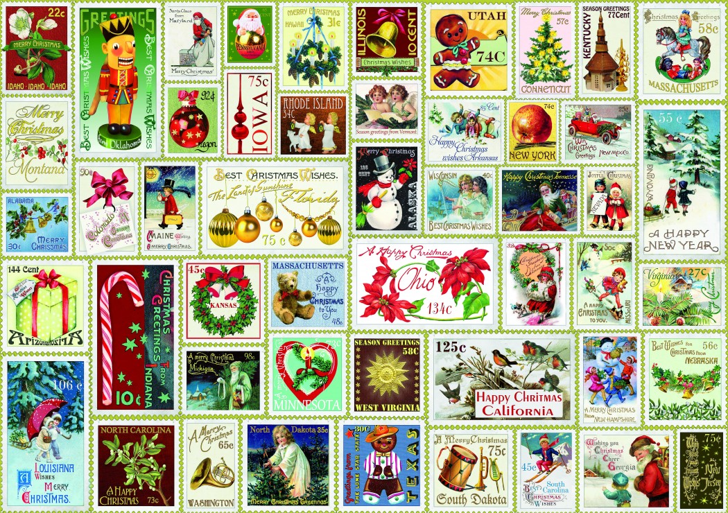 Karácsonyi bélyegek - Christmas Stamps - Bluebird 70488 - 1000 db-os puzzle